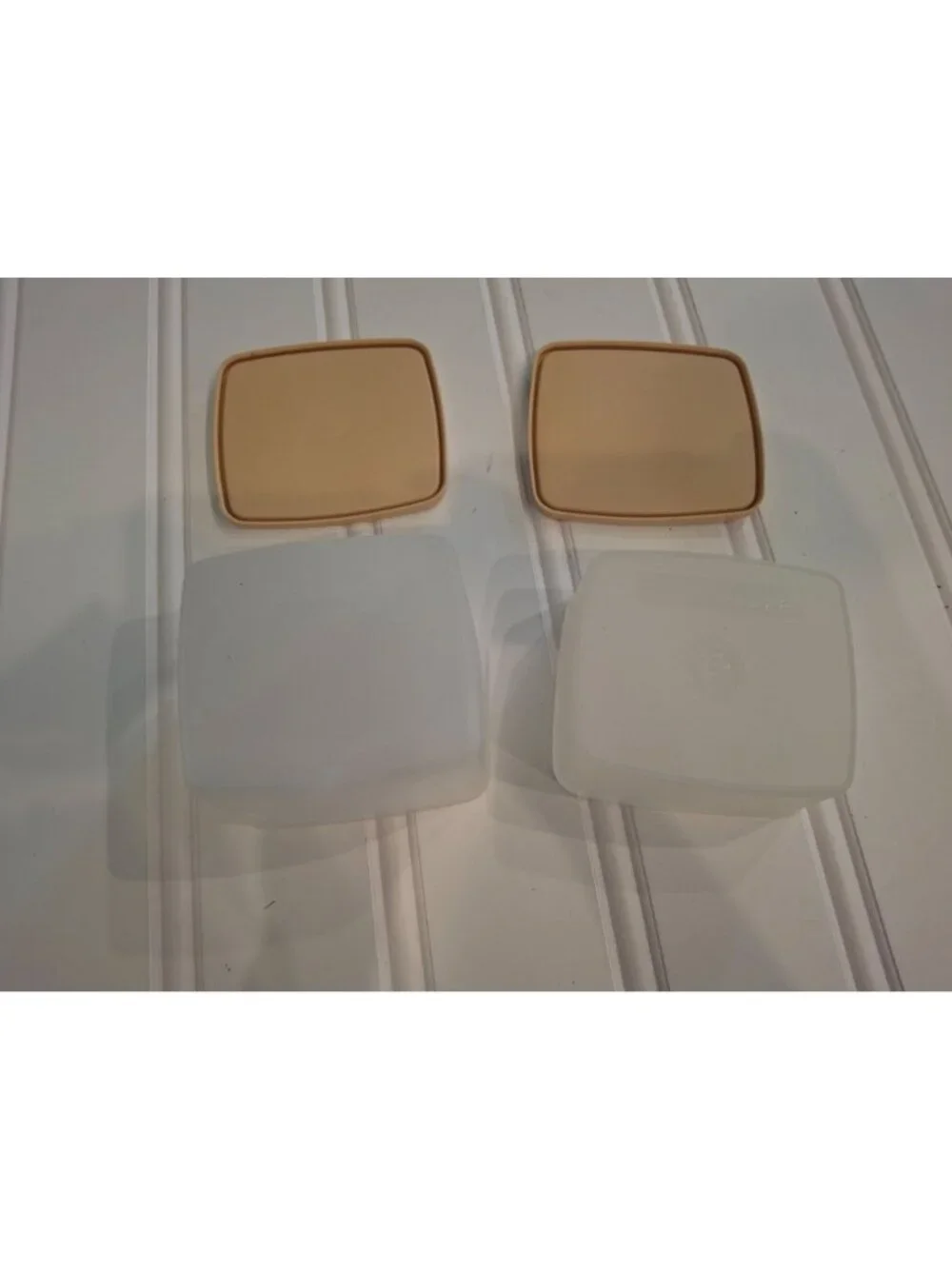 BasicVintage Tupperware Square Containers Set 2 Almond Lids Retro MCM Kitchen